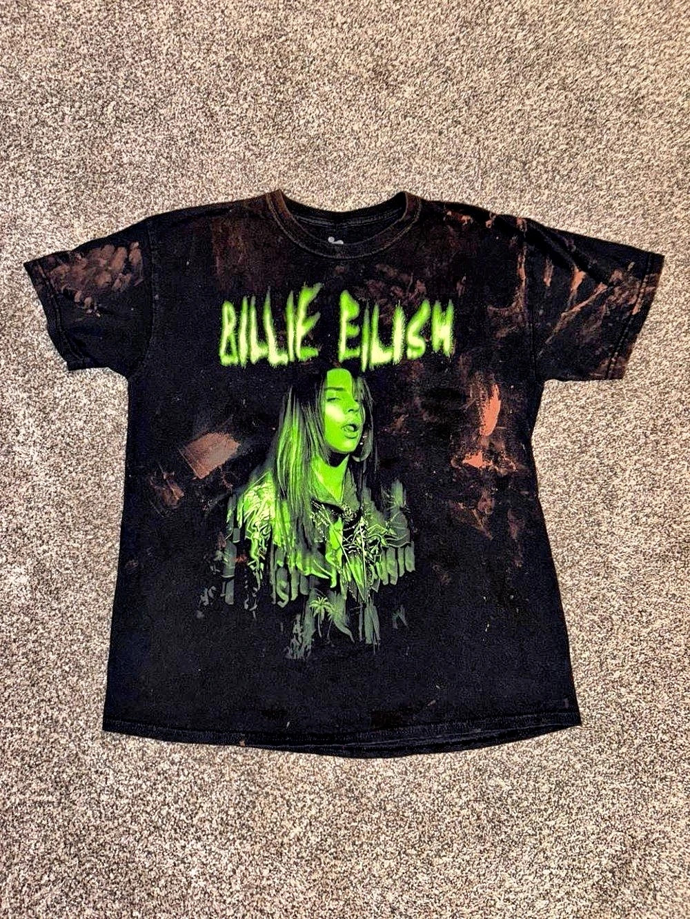Billie Eilish black & green grunge graphic tee